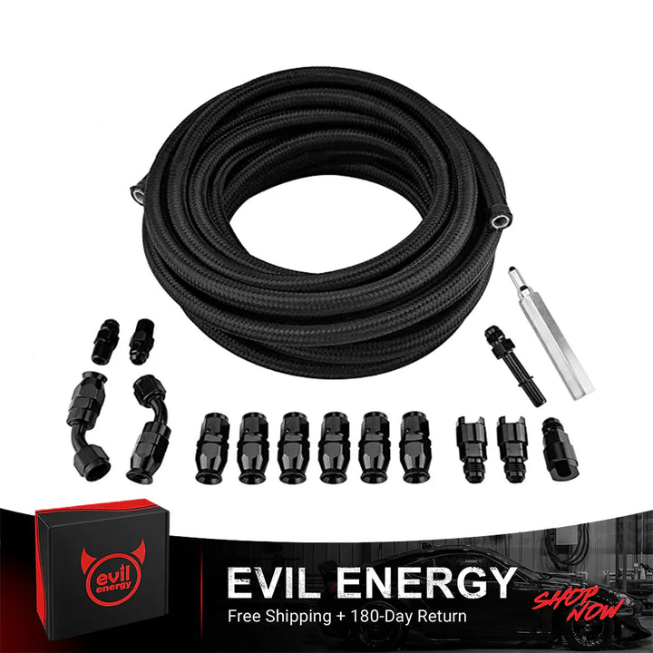 [25FT] EVIL ENERGY PTFE Fuel Hose Kit, black hose with essential fittings