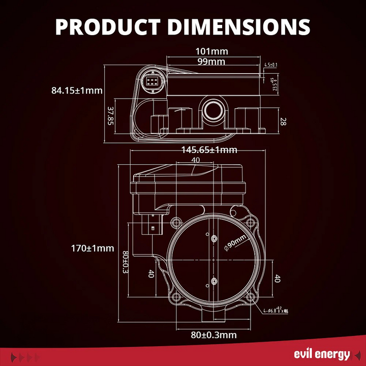 EVIL ENERGY 90mm Electronic Throttle Body for Dodge Charger & Challenger Hellcat - Product Dimensions