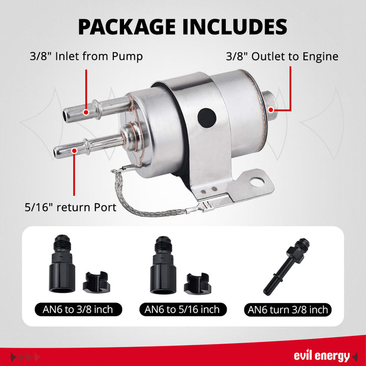 EVIL ENERGY Universal LS Swap Fuel Kit - 58psi Regulator, 300LPH Pump & AN Fuel Lines Compatible with E85/Gas/Diesel - EVILENERGY