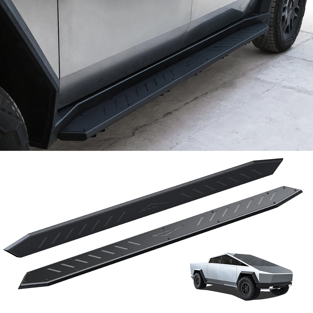 2PCS Side Steps for Tesla Cybertruck 2019-2025 | Heavy-Duty Running Boards | Double Layer Side Steps | Anti-Slip Nerf Bars | No-Drill Bolt-On Installation | 550LB Capacity | Rust-Proof Stainless Steel｜EVIL ENERGY