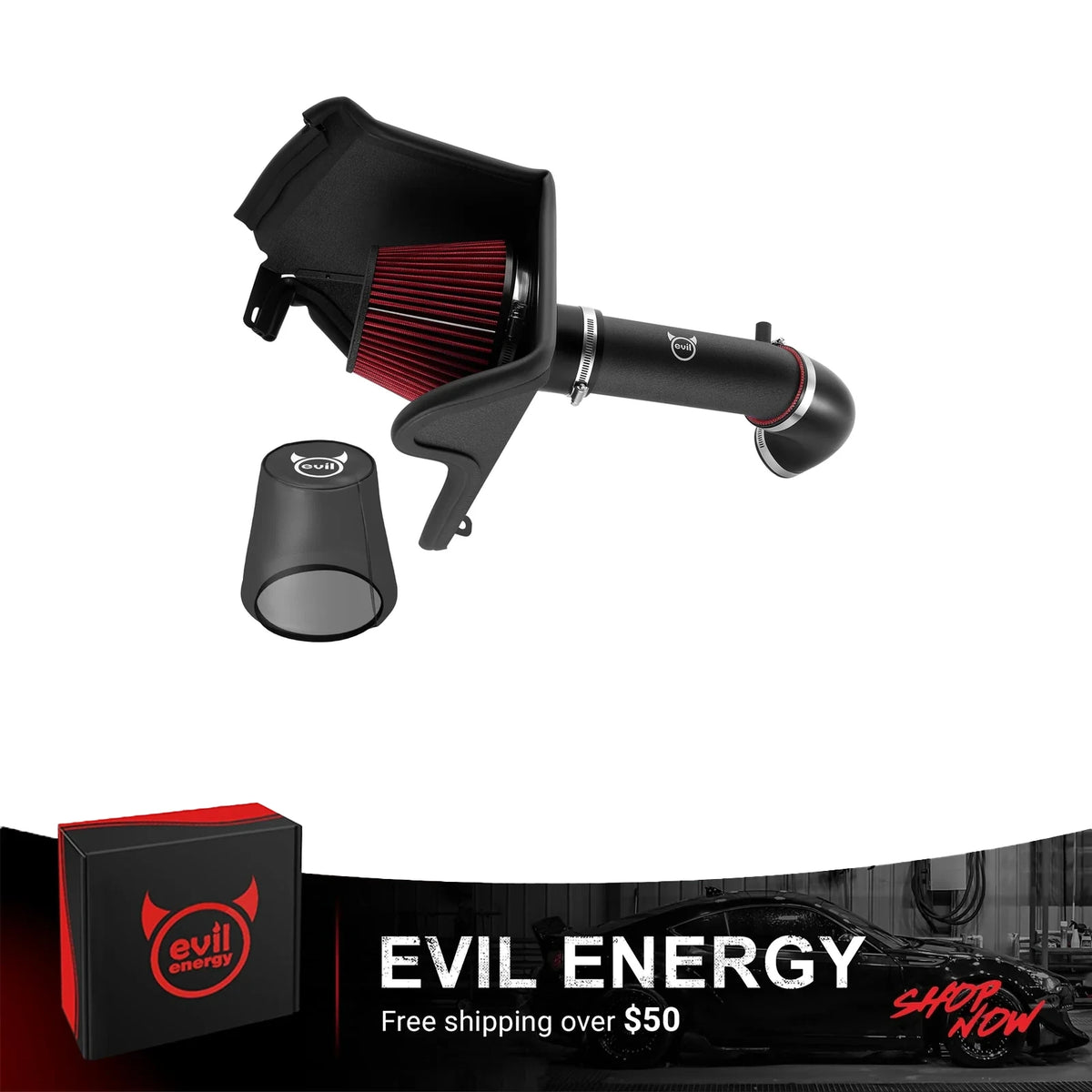EVIL ENERGY Cold Air Intake for 1991-2001 Jeep Cherokee 4.0L — Increases Horsepower, Towing Performance & Acceleration — Includes Heat Shield & Pre-Filter, Black