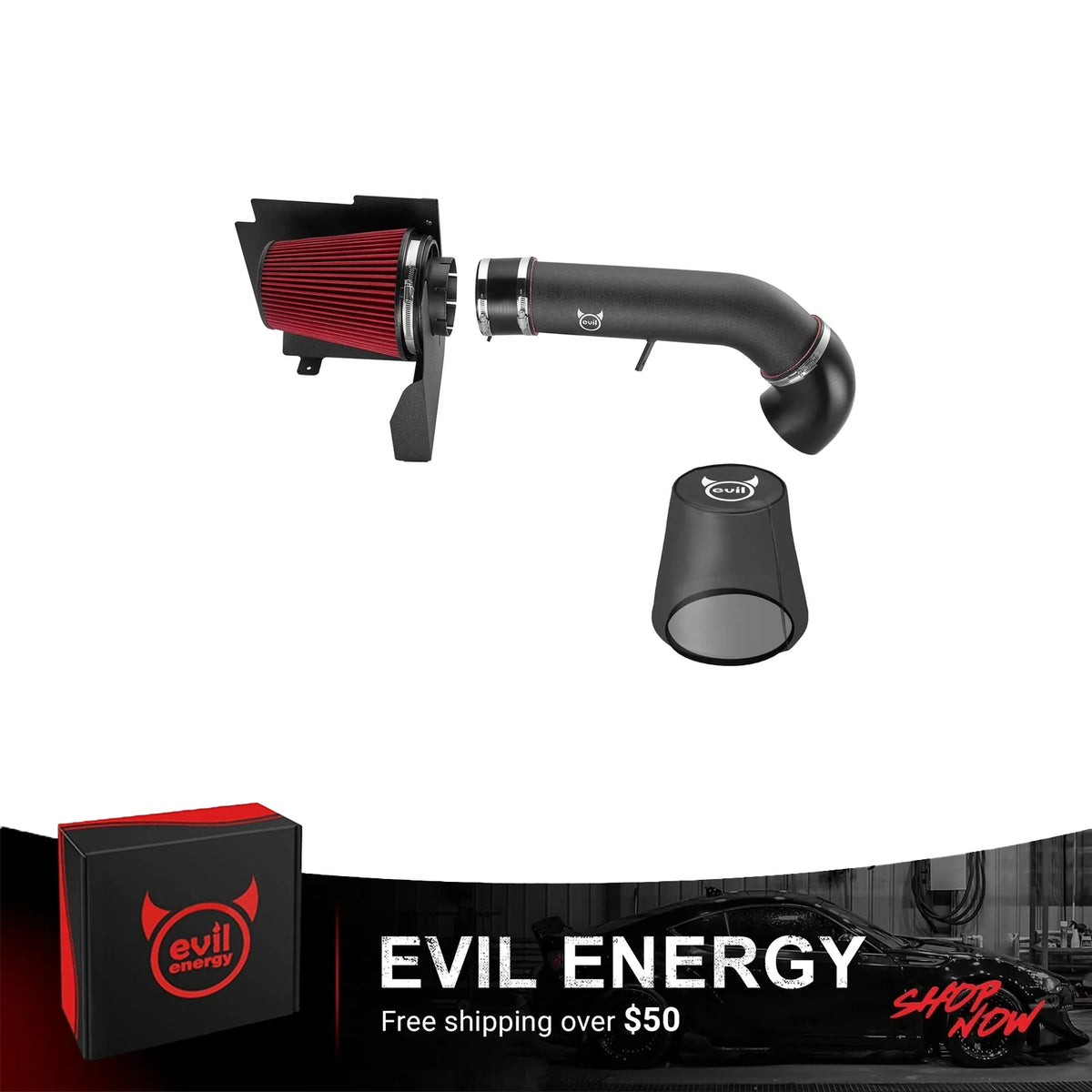 EVIL ENERGY Cold Air Intake for 1999-2007 Chevy/GMC/Cadillac — 4.8L 5.3L 6.0L V8 — Includes Heat Shield & Pre-Filter, Black