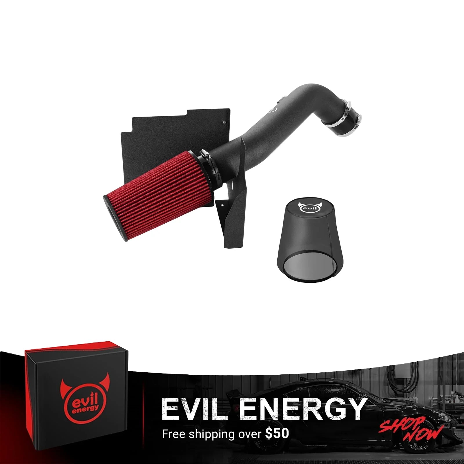 EVIL ENERGY Cold Air Intake Compatible for 2001-2004.5 Chevy Silverado/GMC Sierra 2500HD 3500 6.6L V8 LB7 Duramax, Includes Heat Shield & Pre-Filter, Black