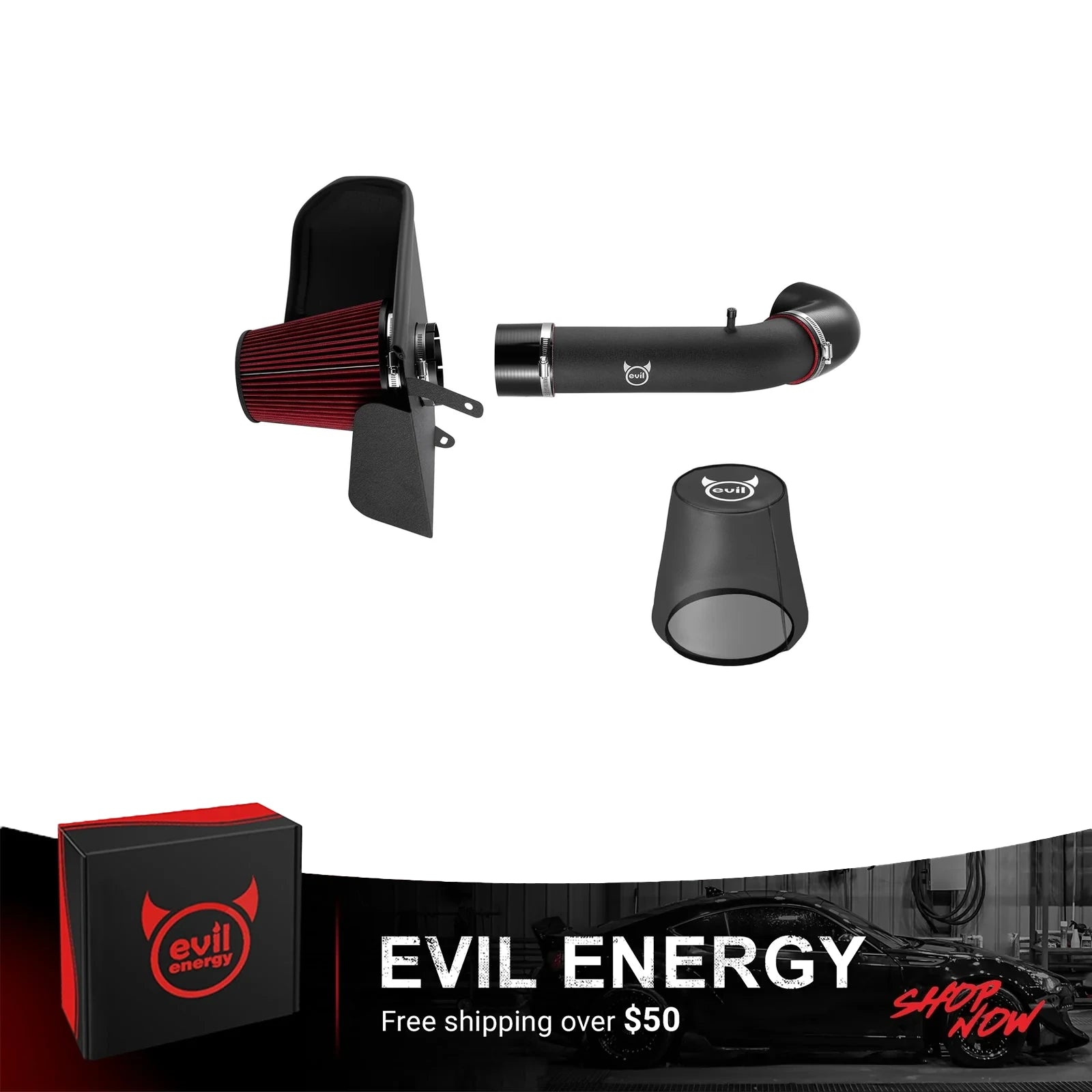 EVIL ENERGY Cold Air Intake Compatible for 2007-2009 Chevy Silverado Suburban Cheyenne Tahoe Avalanche, 2007-2008 GMC Yukon Sierra, Cadillac Escalade, Includes Heat Shield & Pre-Filter, Black