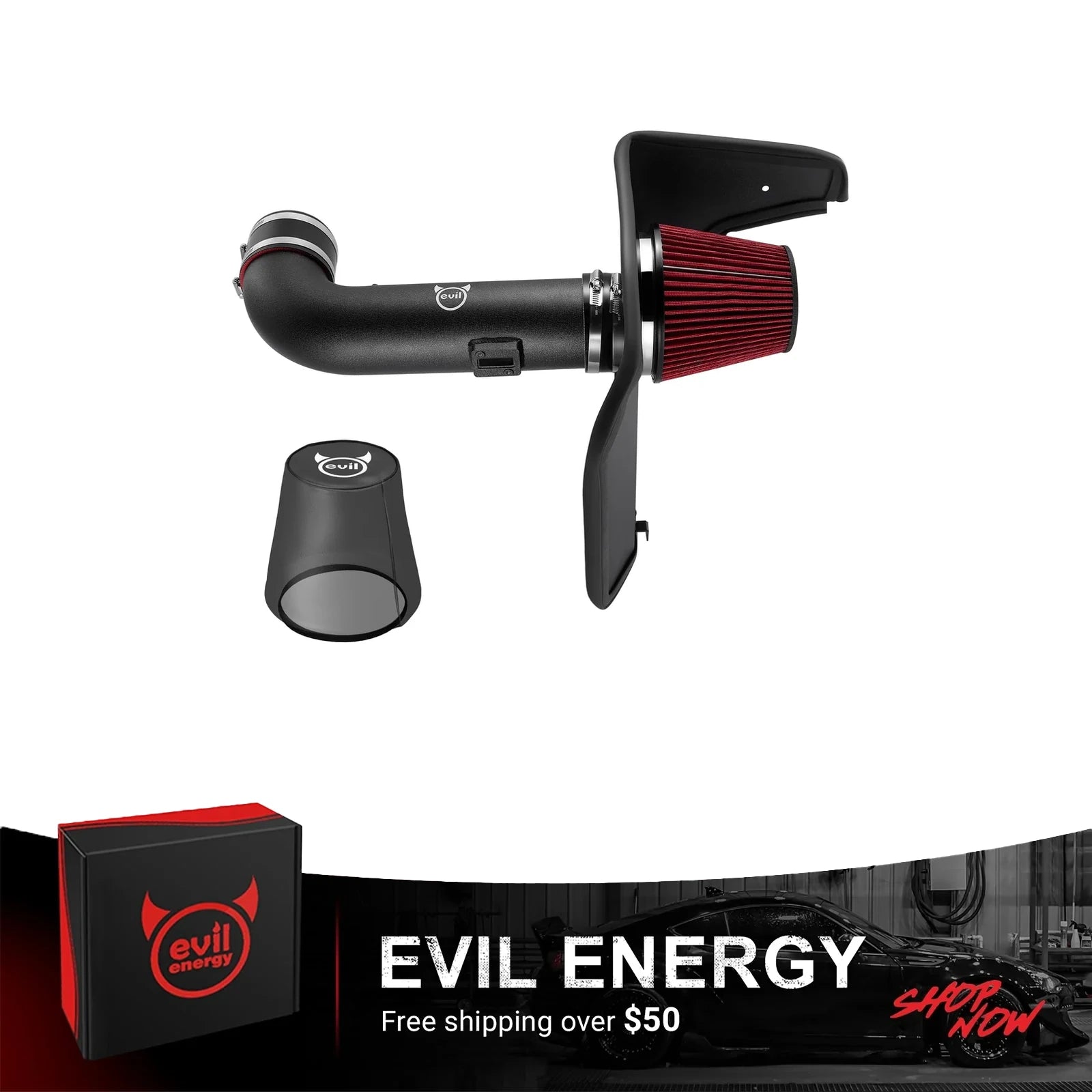 EVIL ENERGY Cold Air Intake Compatible for 2010-2015 Chevrolet Camaro SS 6.2L V8, Includes Heat Shield & Pre-Filter, Black