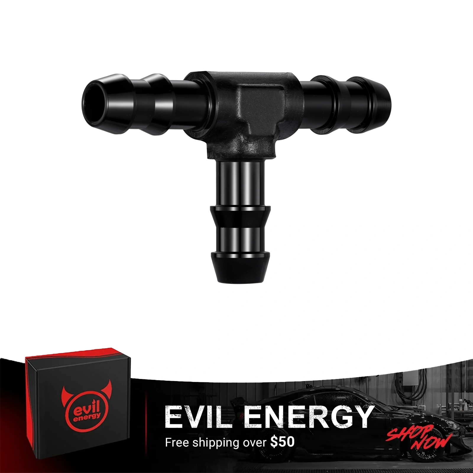 EVIL ENERGY 5/16-inch/1/2-inch/3/8-inch Hose Barb Tee Fitting Adapter T Union Aluminum Black