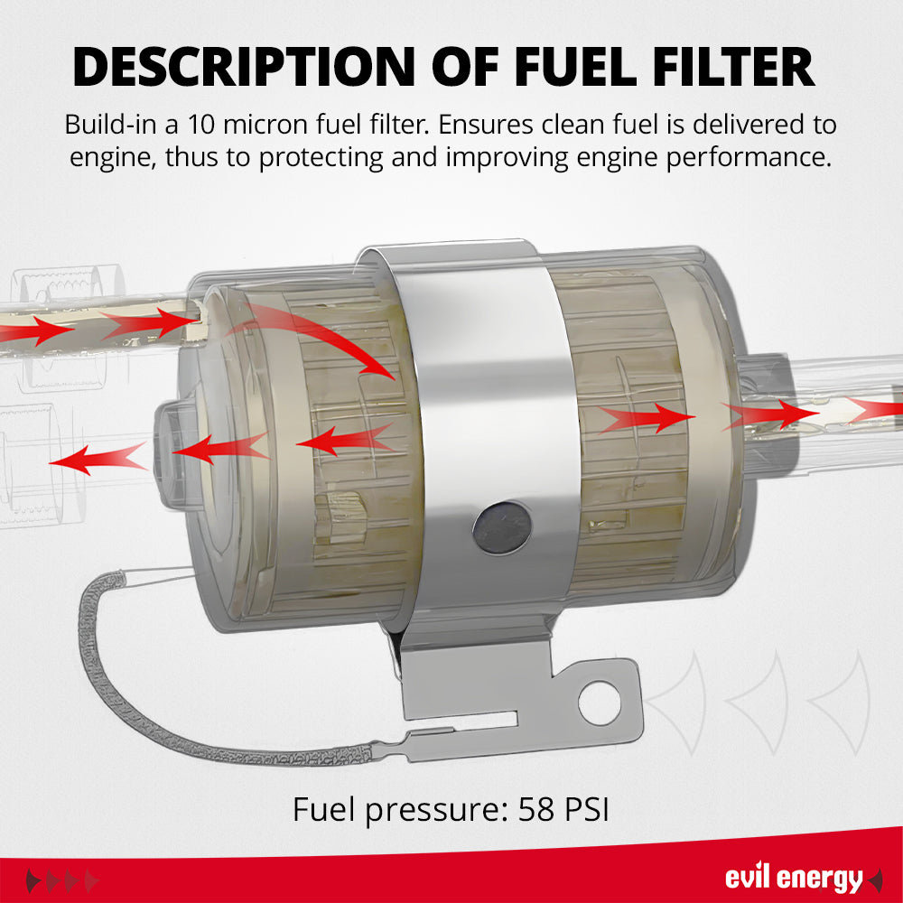 Buildin a 10 micron fuel filter.Ensures clean fuel is delivered to 
engine,thus to protecting and improving engine performance.