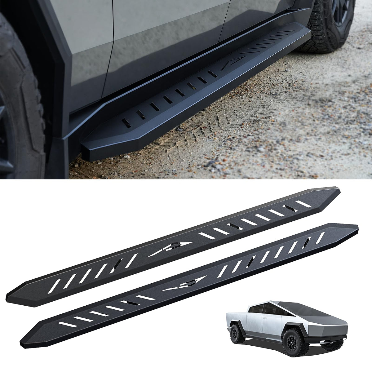 EVIL ENERGY Cybertruck Side Steps - 2PCS Heavy-Duty Running Boards, Anti-Slip Nerf Bars, No-Drill Bolt-On Installation, Rust-Proof Coating, 550LB Load Capacity - Tesla Cybertruck 2019-2025