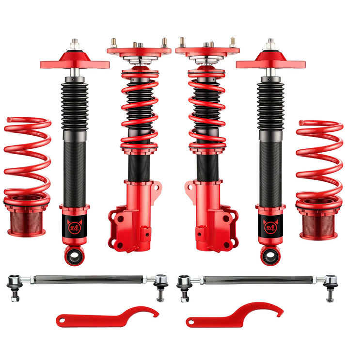 EVIL ENERGY Hyundai Genesis 2010-2016 Coilovers: Height-Adjustable Twin-Tube Suspension Kit, Red - Performance Lowering for Comfortable Ride" - EVILENERGY