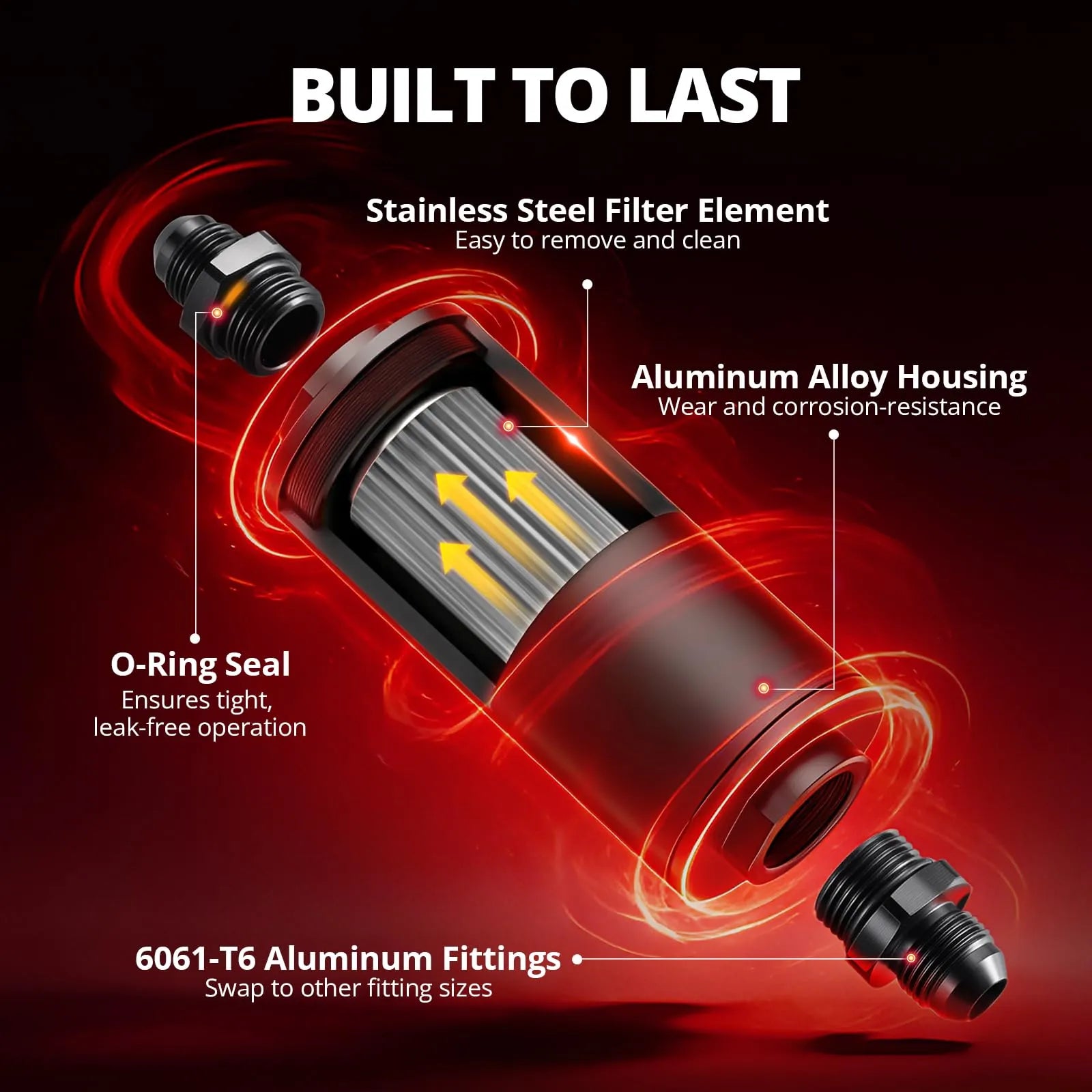 EVIL ENERGY 10 Micron All-In-One Fuel Filter Kit with 6AN, 8AN, 10AN, 1/2-inch, 3/8-inch, 5/16-inch Barb Adapters, Universal Aluminum w/Extra Replacement Filter Element & 50MM Mounting Bracket