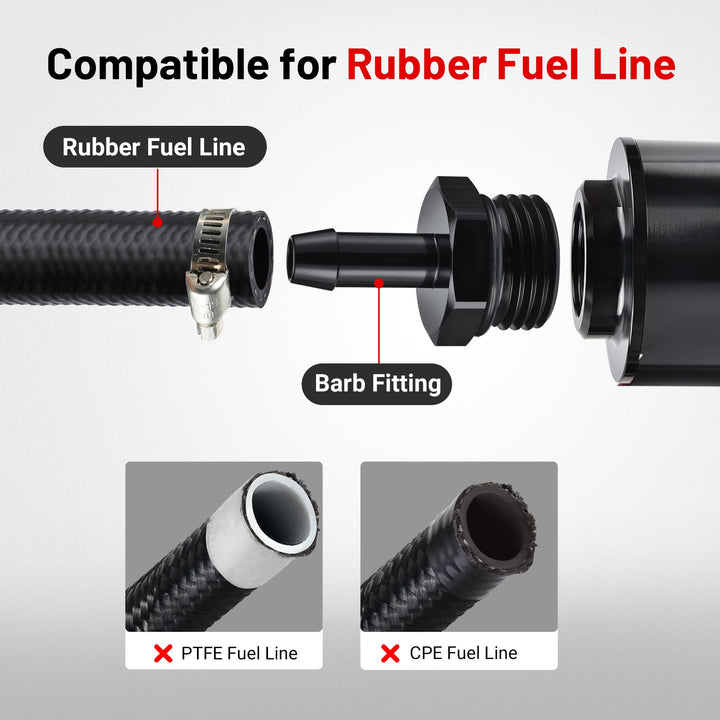 Evil Energy Universal Inline Fuel Filter - 10/30/40/100 Micron Stainless Steel Element w/1/2", 3/8", 5/16" Barb Adapters (Gas/Diesel Compatible) - Aluminum Black - EVILENERGY