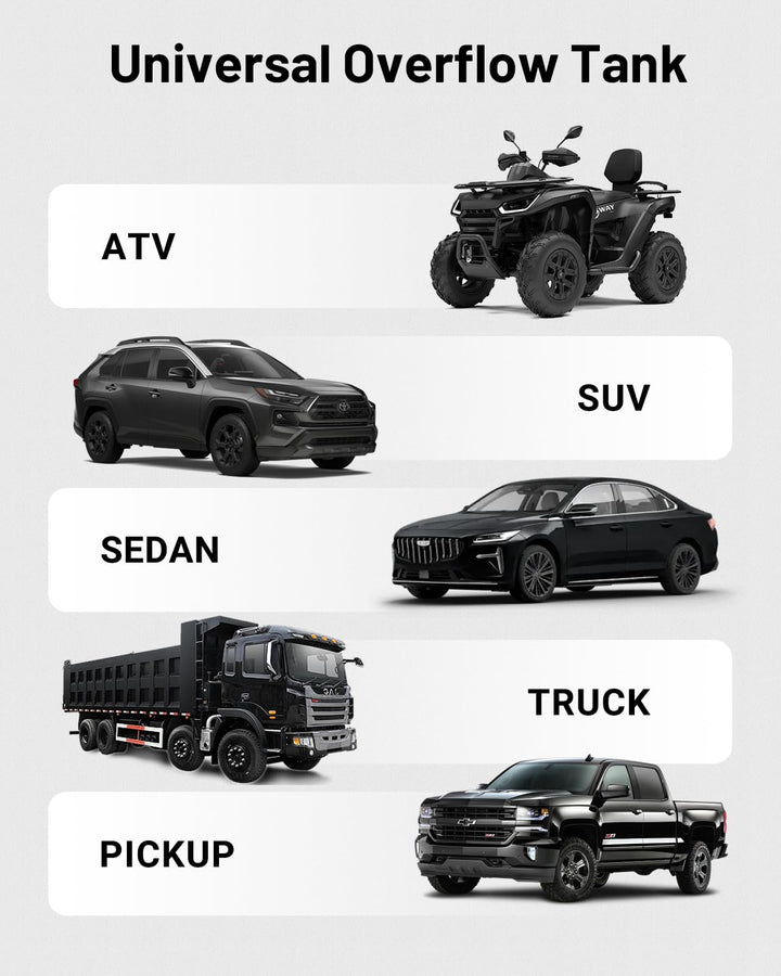 EVIL ENERGY 10AN Baffled Oil Catch Can With Universal Coolant Overflow Tank — fits various vehicles including ATV, SUV, sedan, truck, and pickup.