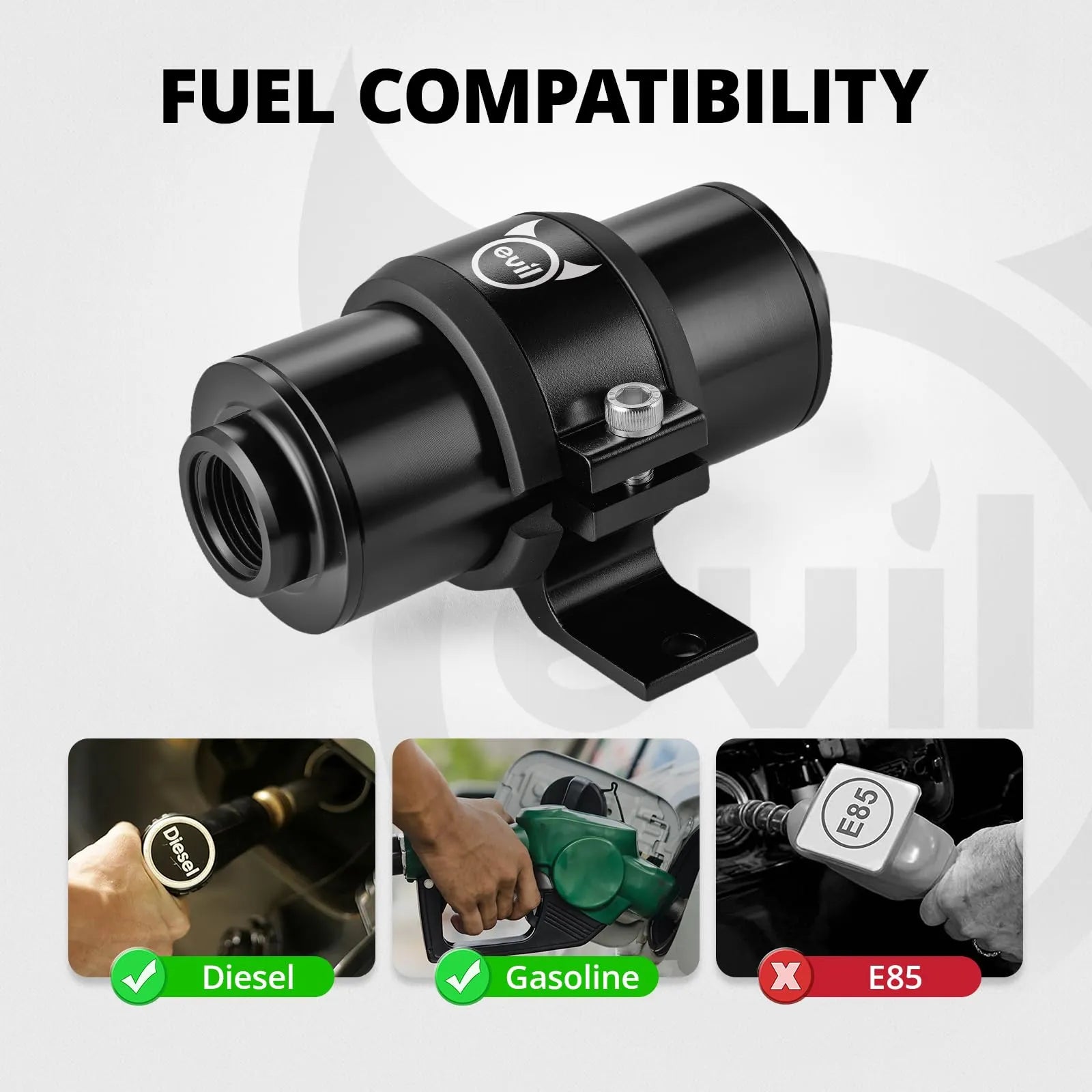 EVIL ENERGY 10 Micron All-In-One Fuel Filter Kit with 6AN, 8AN, 10AN, 1/2-inch, 3/8-inch, 5/16-inch Barb Adapters, Universal Aluminum w/Extra Replacement Filter Element & 50MM Mounting Bracket