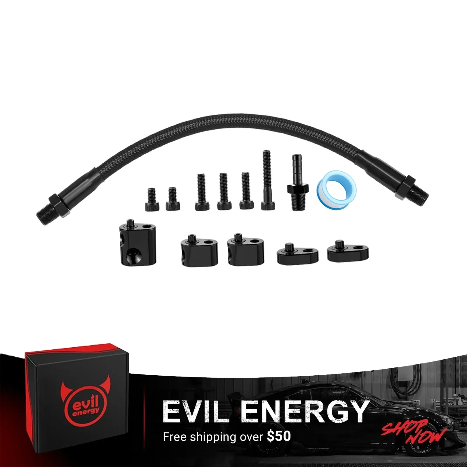 EVIL ENERGY LS Coolant Steam Port Crossover Kit for GM LS LS1 LSX LM7 LQ4 LS6 LQ9 Engines, Throttle Body Bypass Hose Kit with Black Cotton Braided Hose