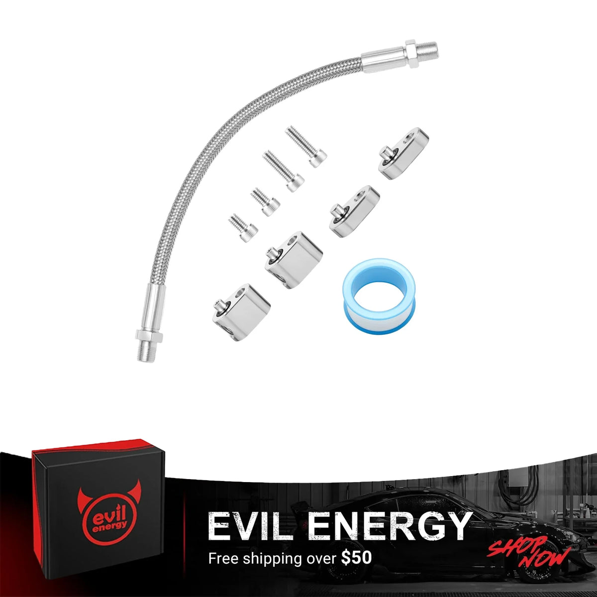 EVIL ENERGY LS Coolant Steam Port Crossover Kit for GM LS LS1 LSX LM7 LQ4 LS6 LQ9 Engines, Throttle Body Bypass Hose Kit with Steel Braided Hose & Tape