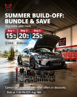 Evil Energy Summer Build‑Off vertical poster, widebody GT86, performance fuel coilovers AN fittings, summer sale 15‑25% off coupon EEBS05
